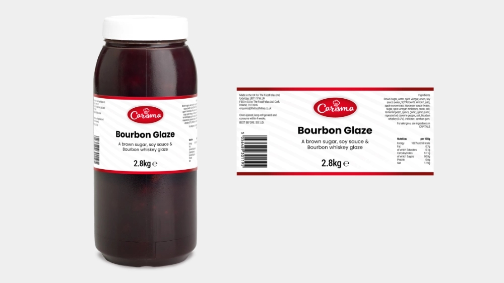 Carisma bourbon glaze tub and flat label design