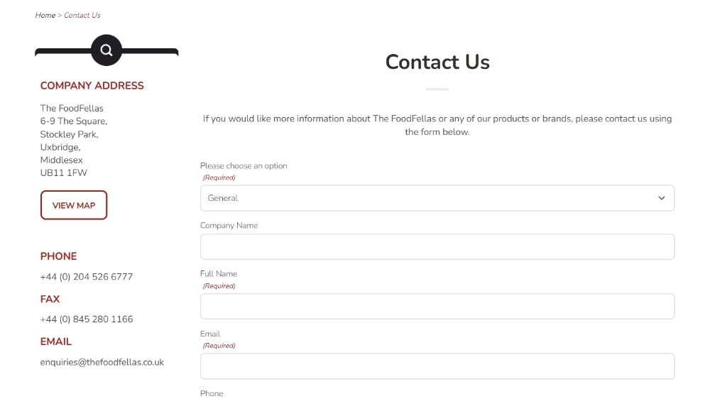 The FoodFellas contact us page