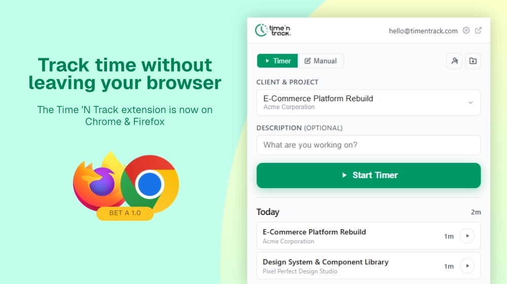 Time 'N Track browser extension for Chrome and Firefox
